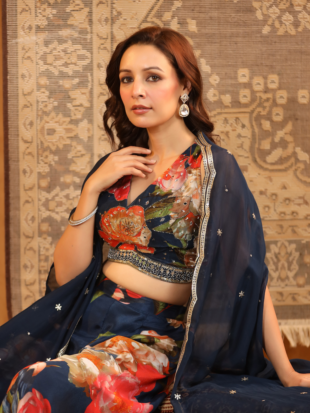 Elegant multi-colored Navy Blue Coord Set