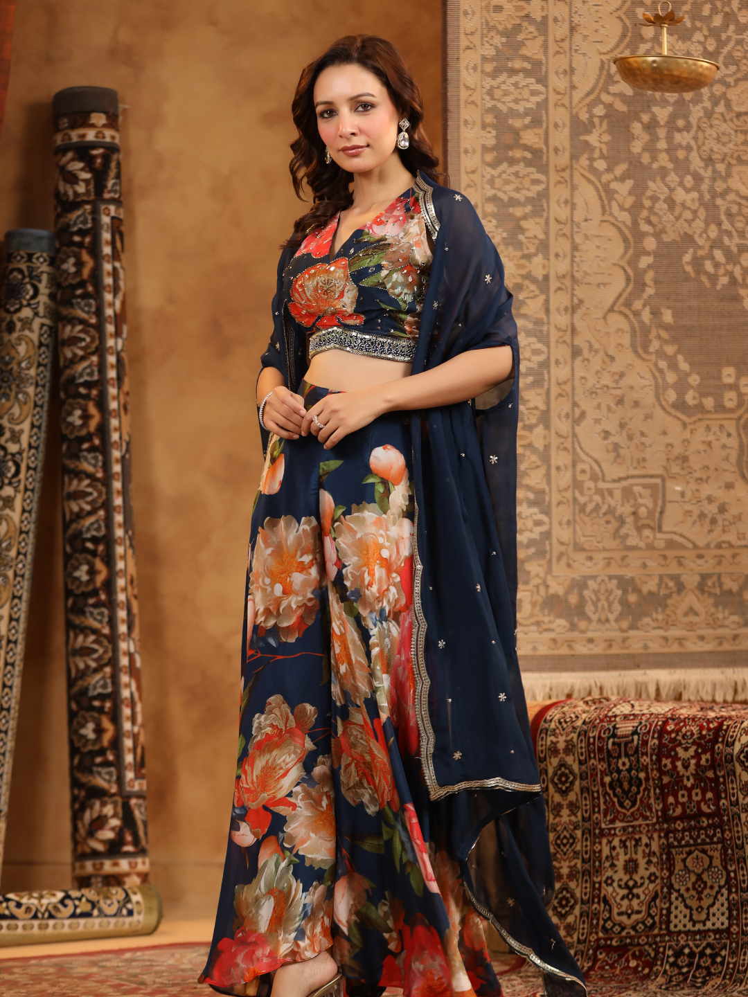 Elegant multi-colored Navy Blue Coord Set