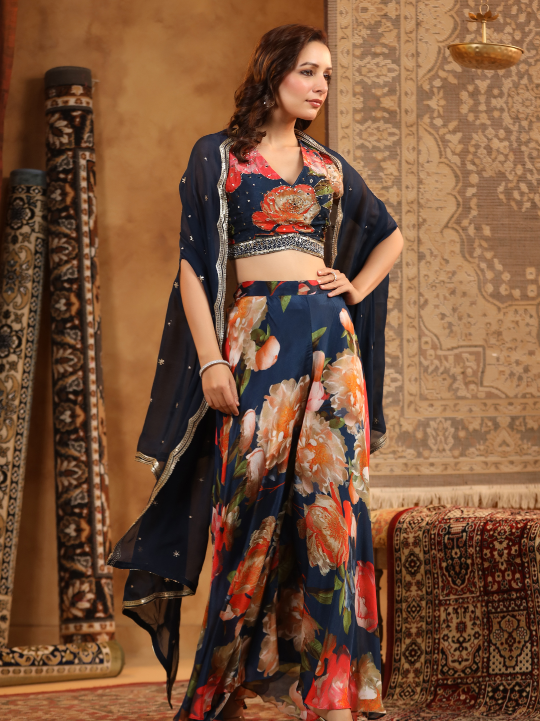 Elegant multi-colored Navy Blue Coord Set