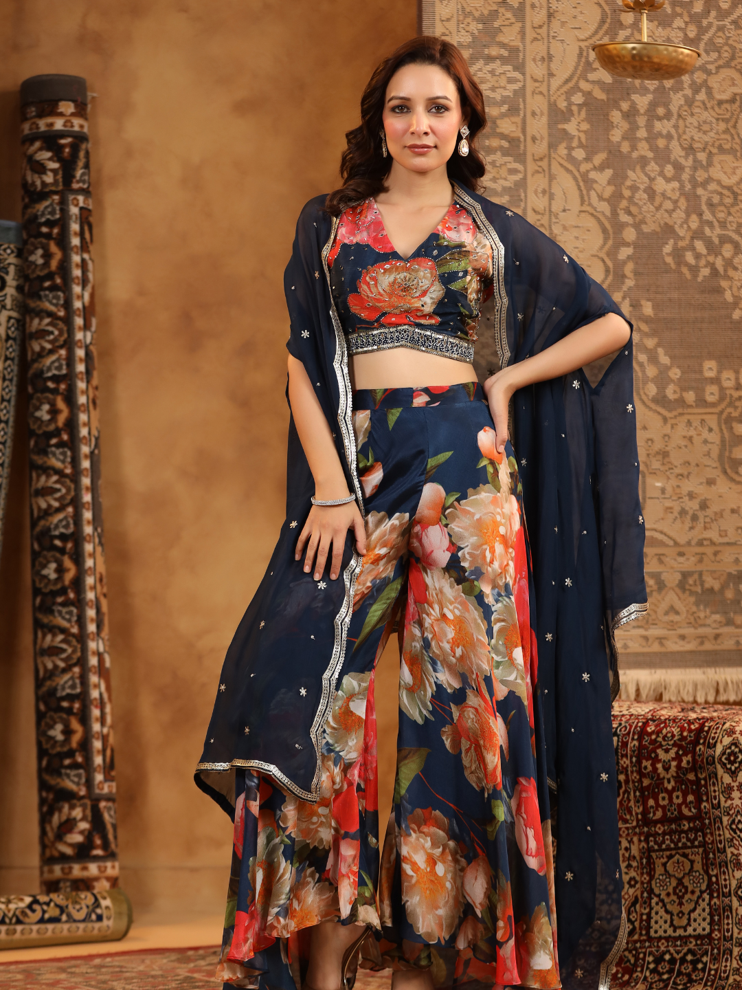 Elegant multi-colored Navy Blue Coord Set