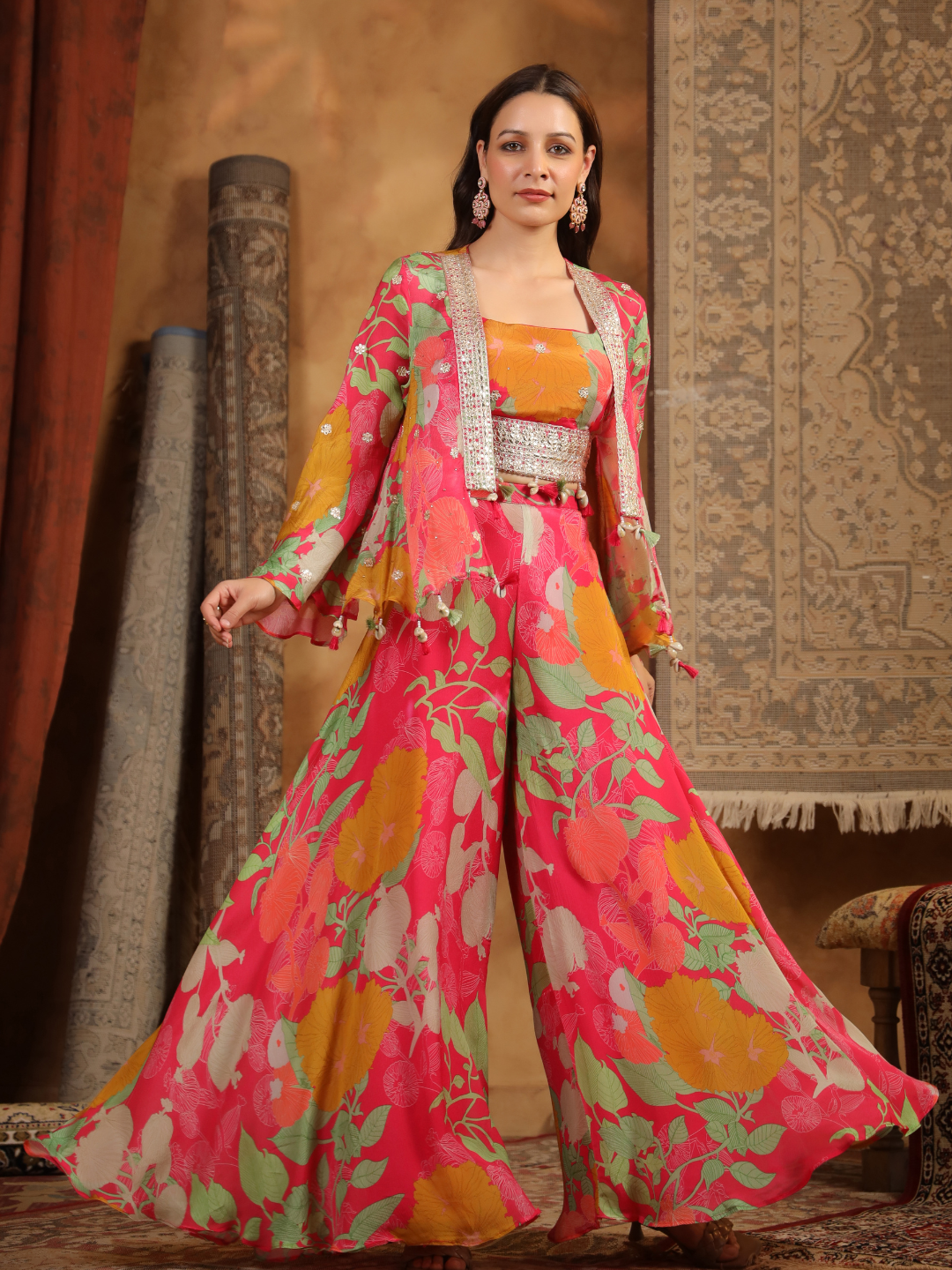 Stunning Rani Pink Floral Co-ord Set