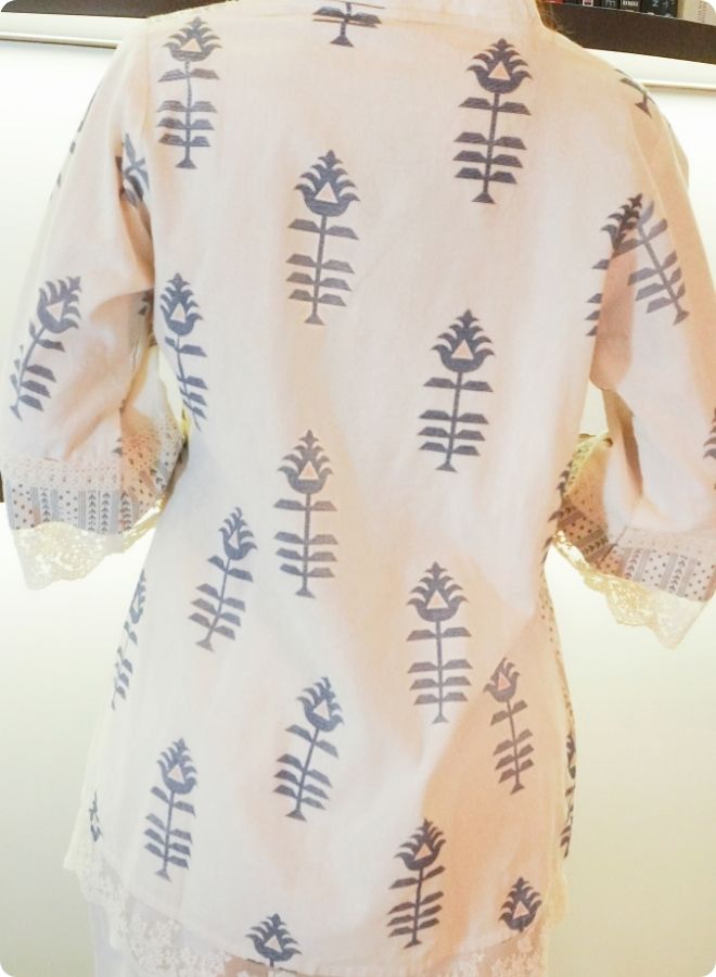 Ivory Printed Cotton Co-Ord Set with Lace Detailing