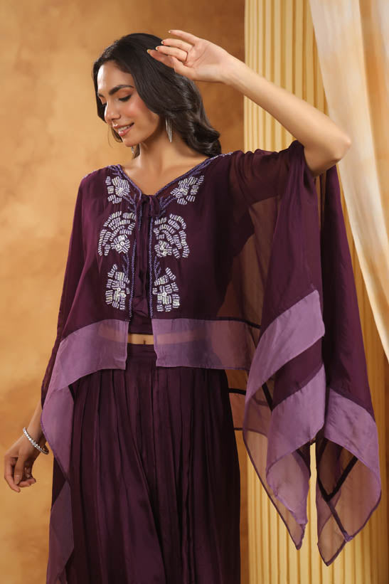 Purple Bead Embellished Women Co-Ord Set