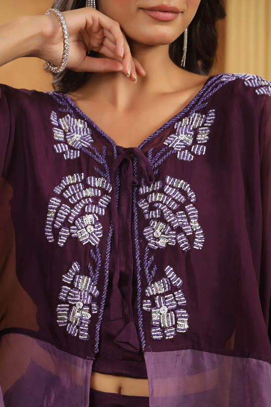 Purple Bead Embellished Women Co-Ord Set