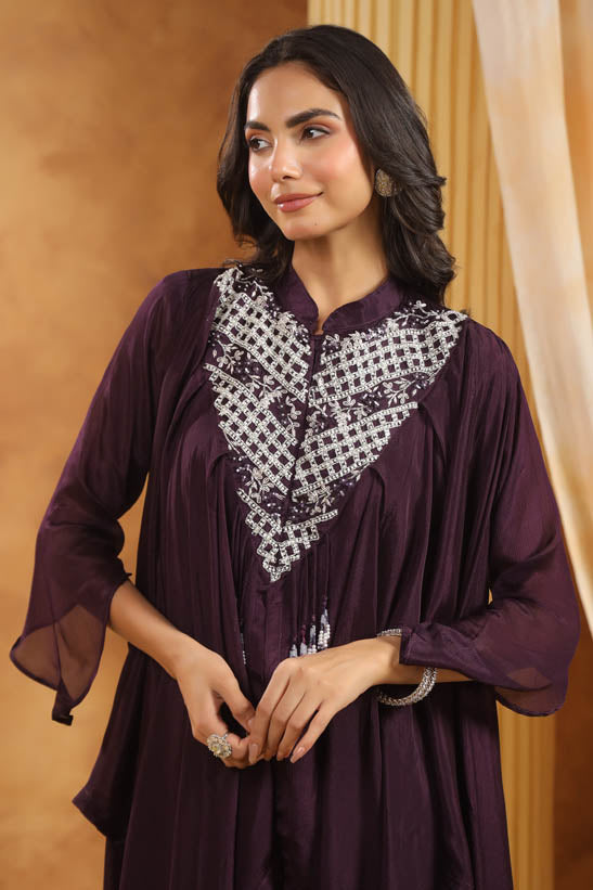 Purple Pearl Embellished Women Co-Ord Set
