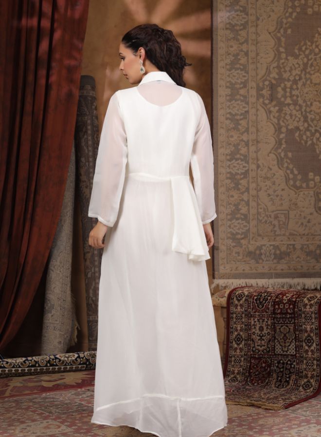 Elegant Off-White Embroidered Co-ord set with Jacket