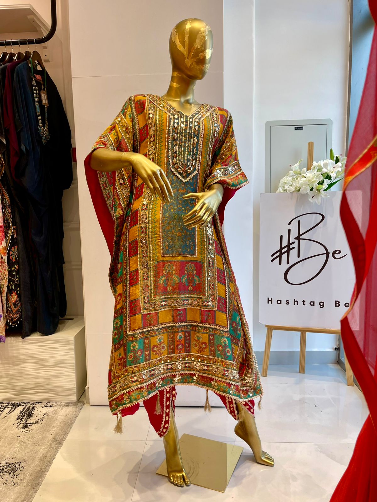 Multicolour Embroidered Kaftan Set