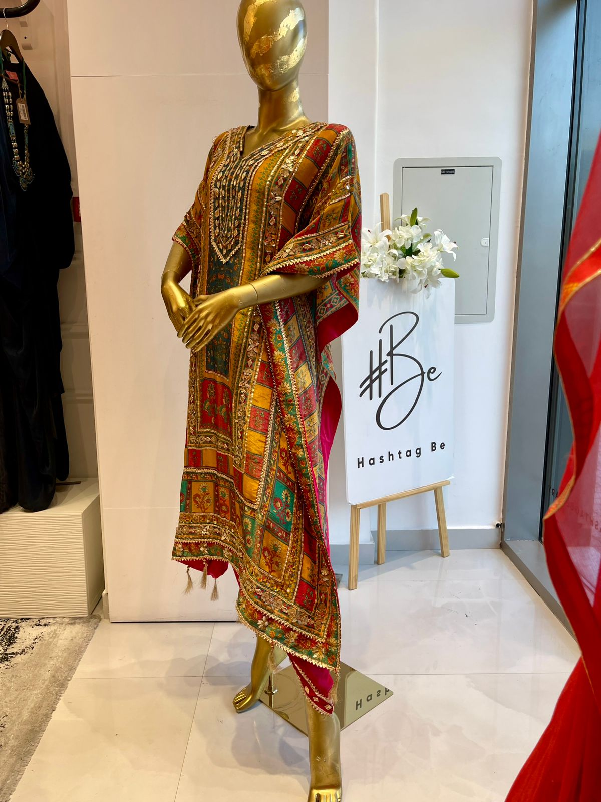 Multicolour Embroidered Kaftan Set