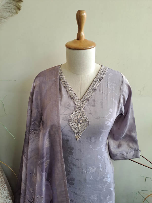Grey Embroidered Women Kurta Set