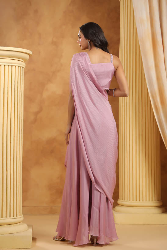 Lavender Embroidered Women One-Shoulder Cape Set