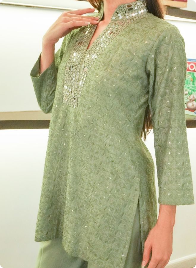 Mehndi Green Mirror Work Co-Ord Set