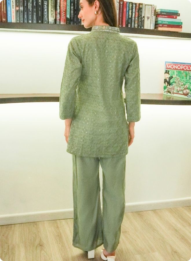 Mehndi Green Mirror Work Co-Ord Set