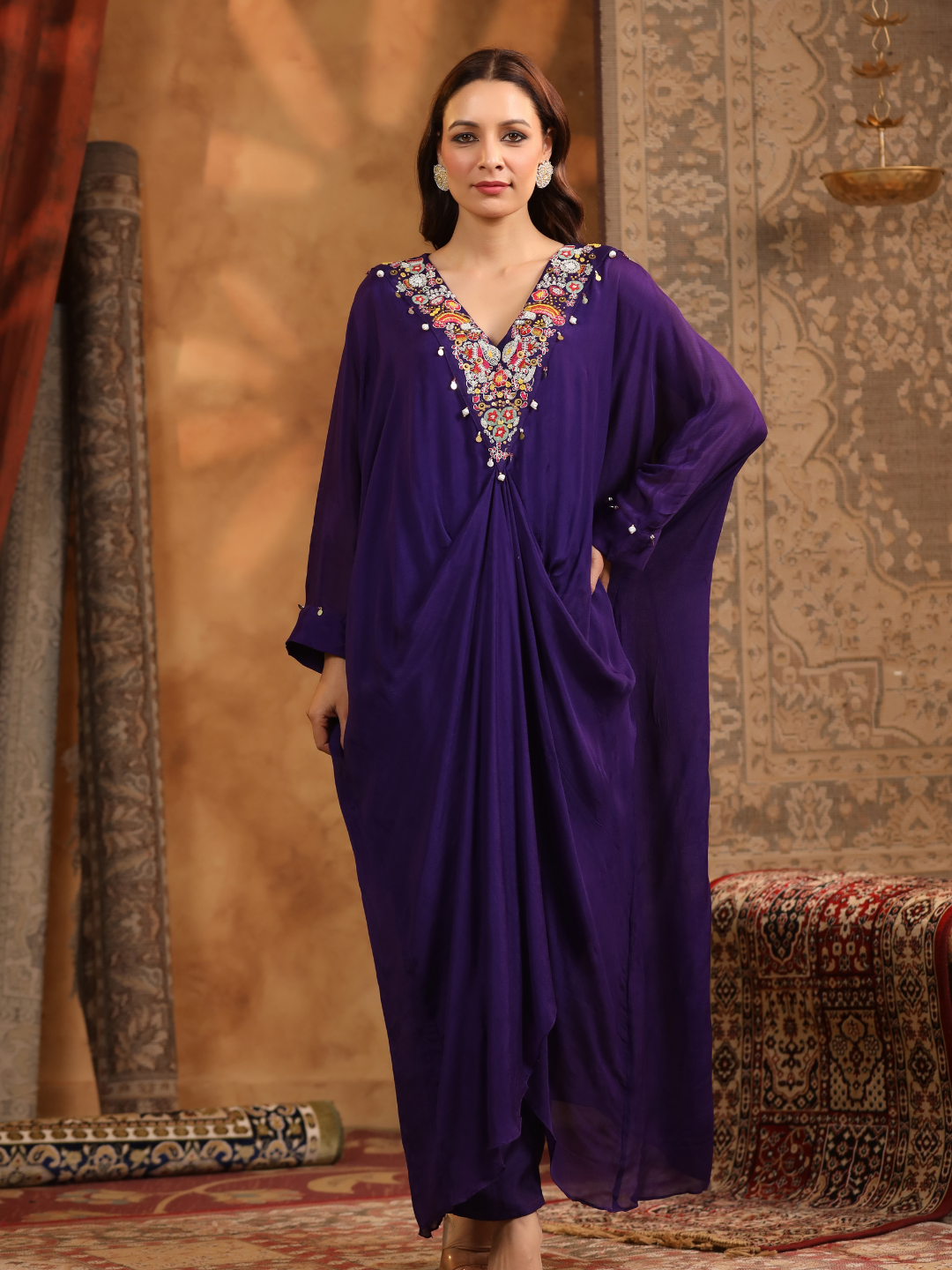 Navy Blue Embroidered Kaftan Set