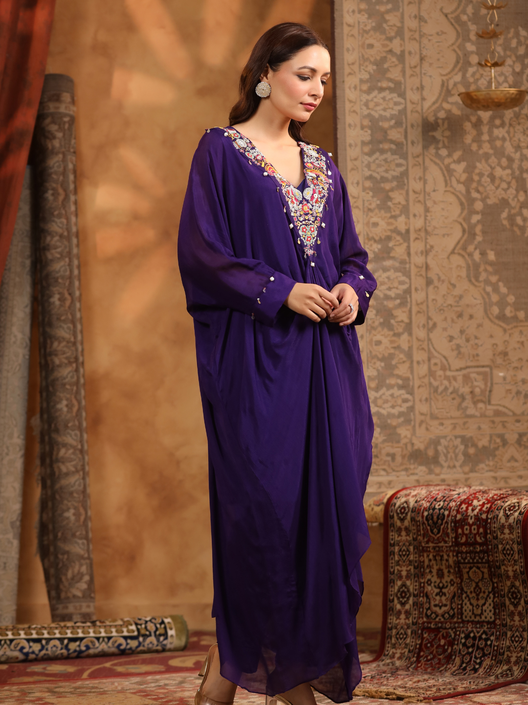 Navy Blue Embroidered Kaftan Set