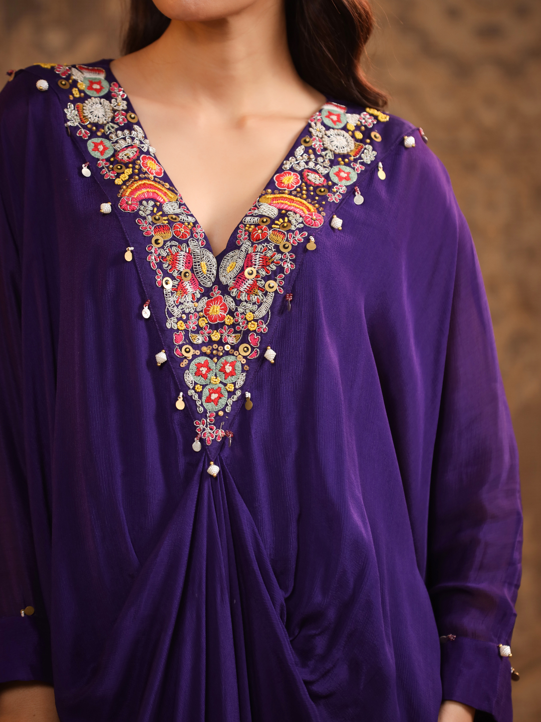 Navy Blue Embroidered Kaftan Set