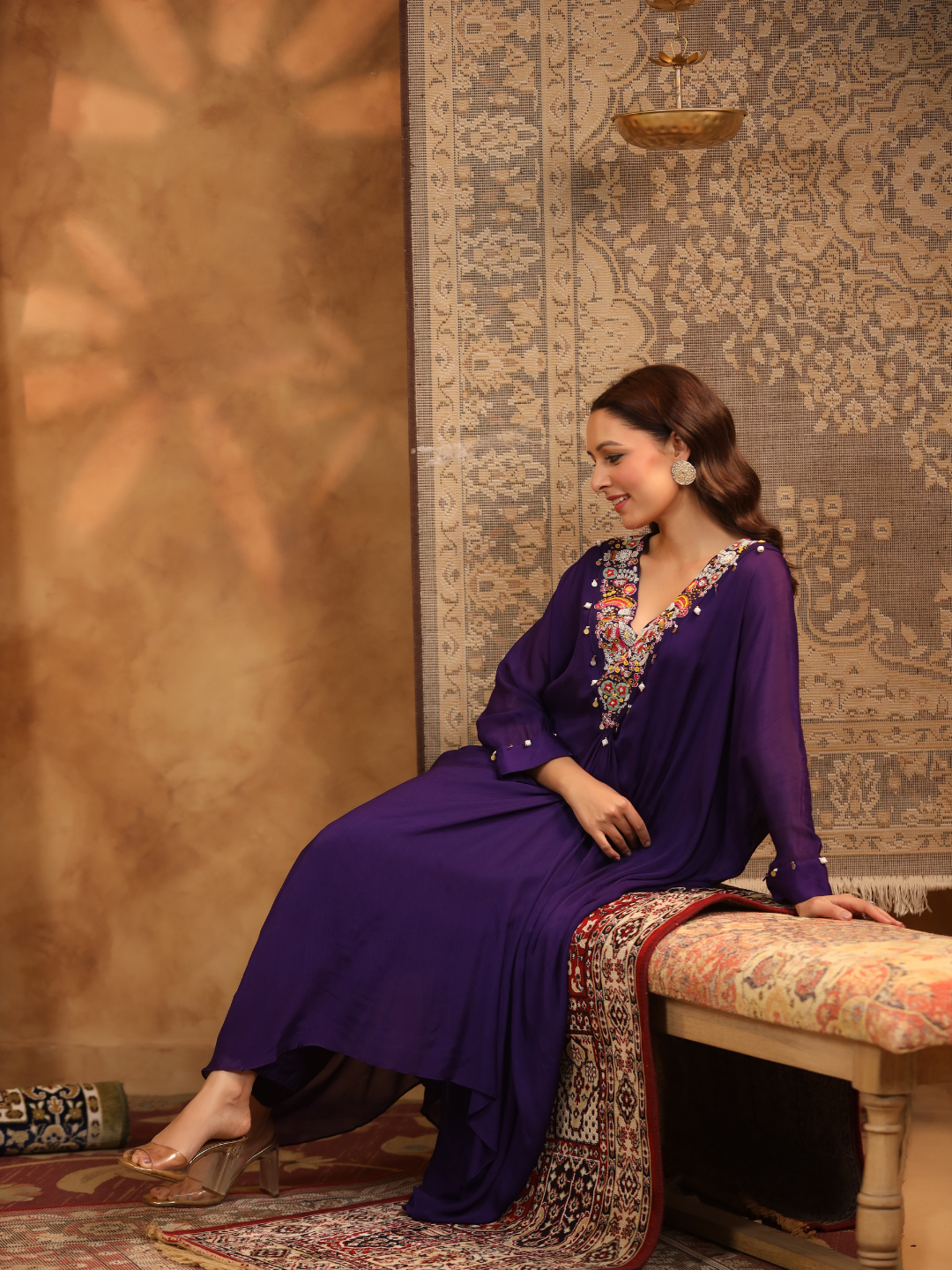Navy Blue Embroidered Kaftan Set