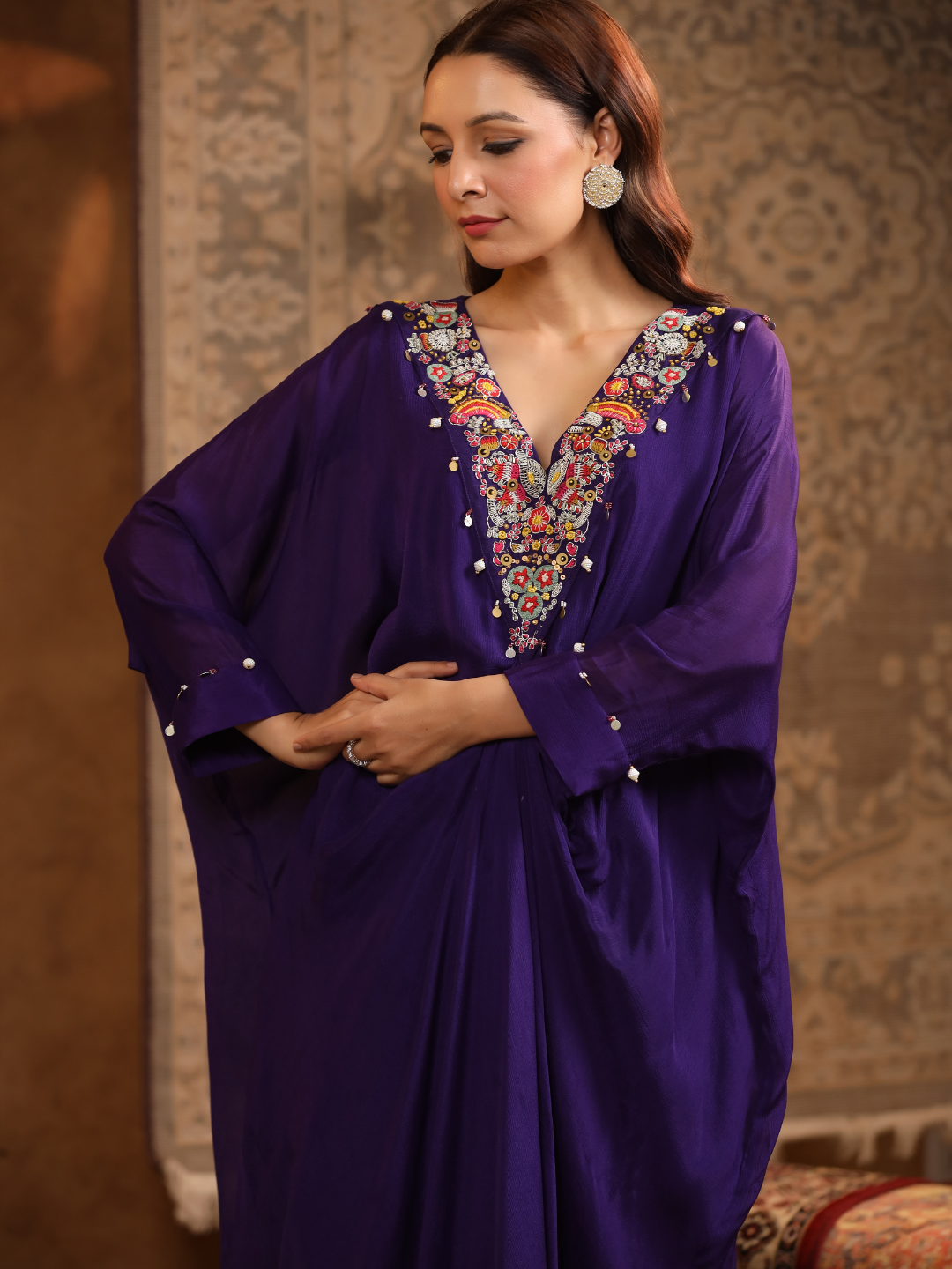 Navy Blue Embroidered Kaftan Set