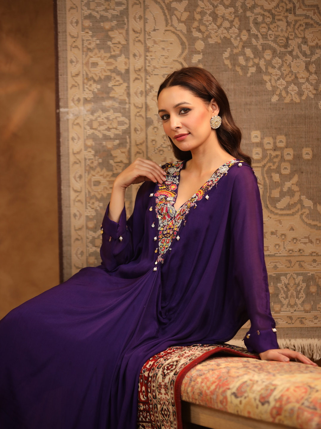 Navy Blue Embroidered Kaftan Set