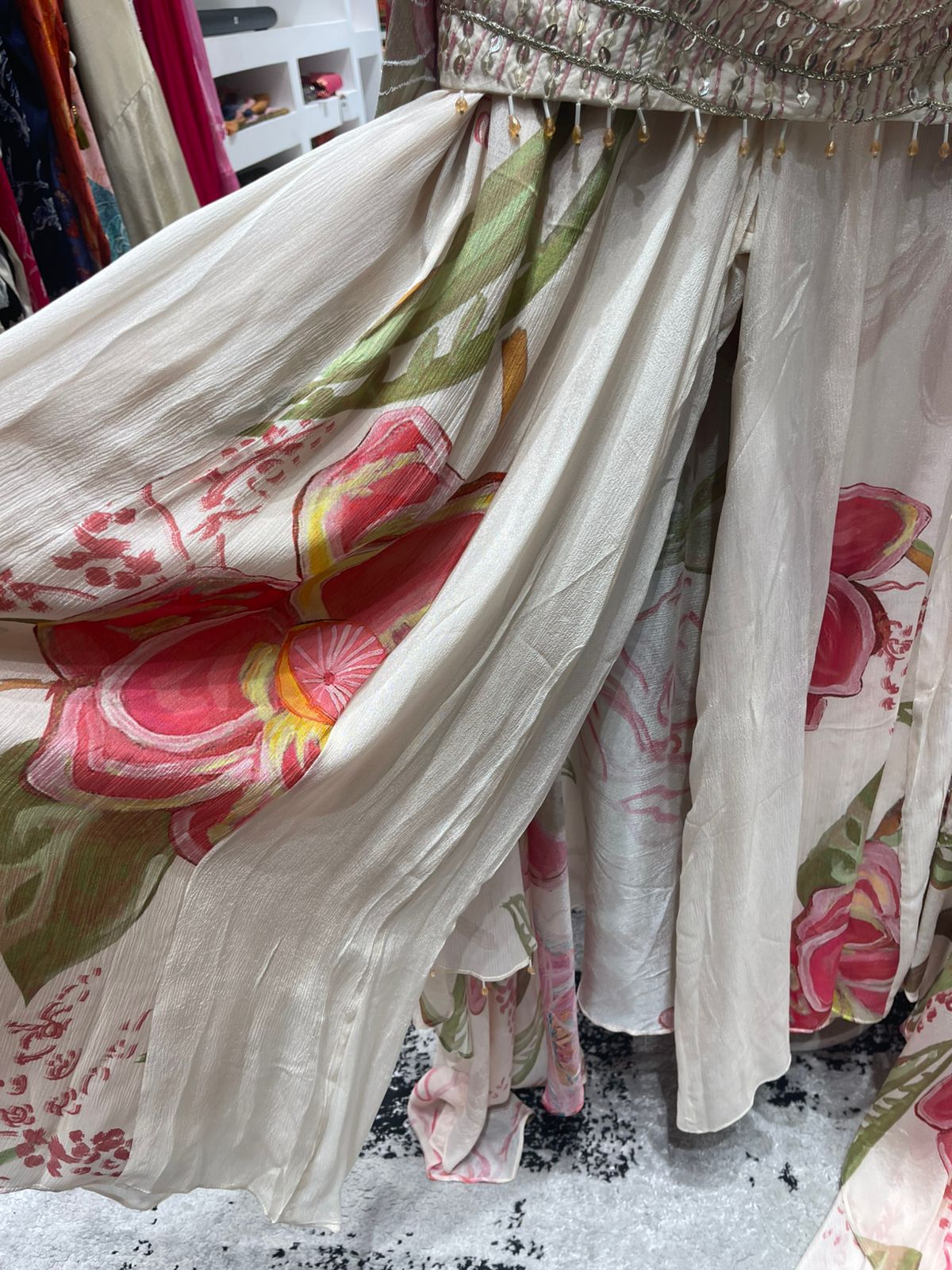 Cream Floral Print Women Cape Set