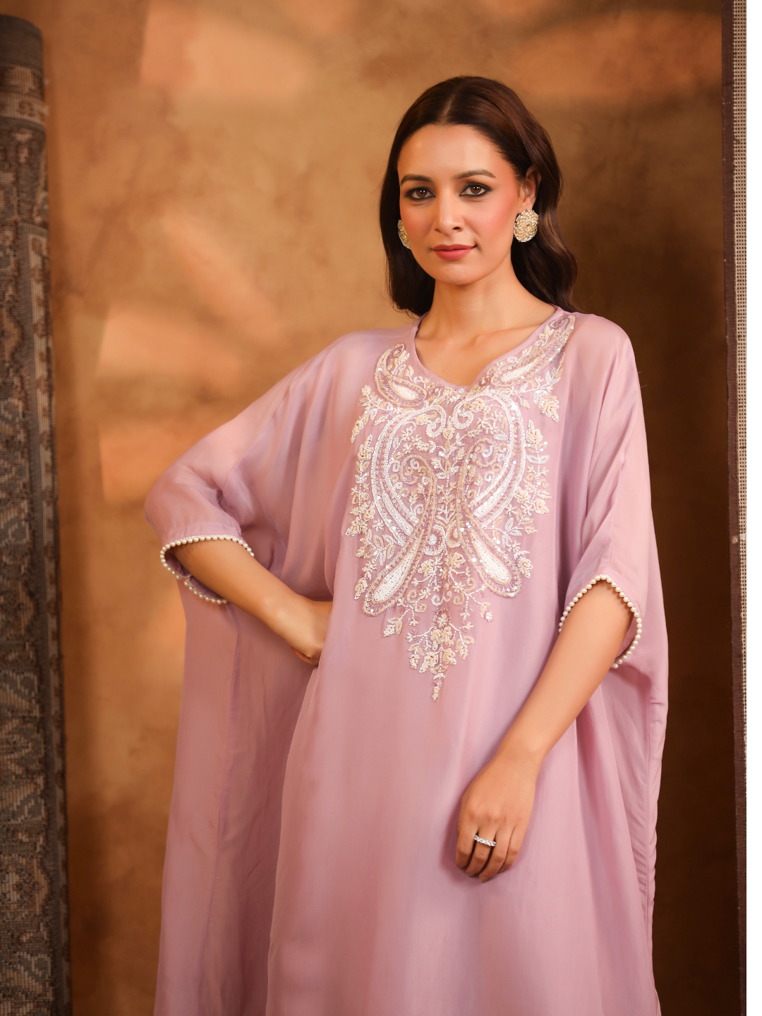 Lavender Embroidered Kaftan Set
