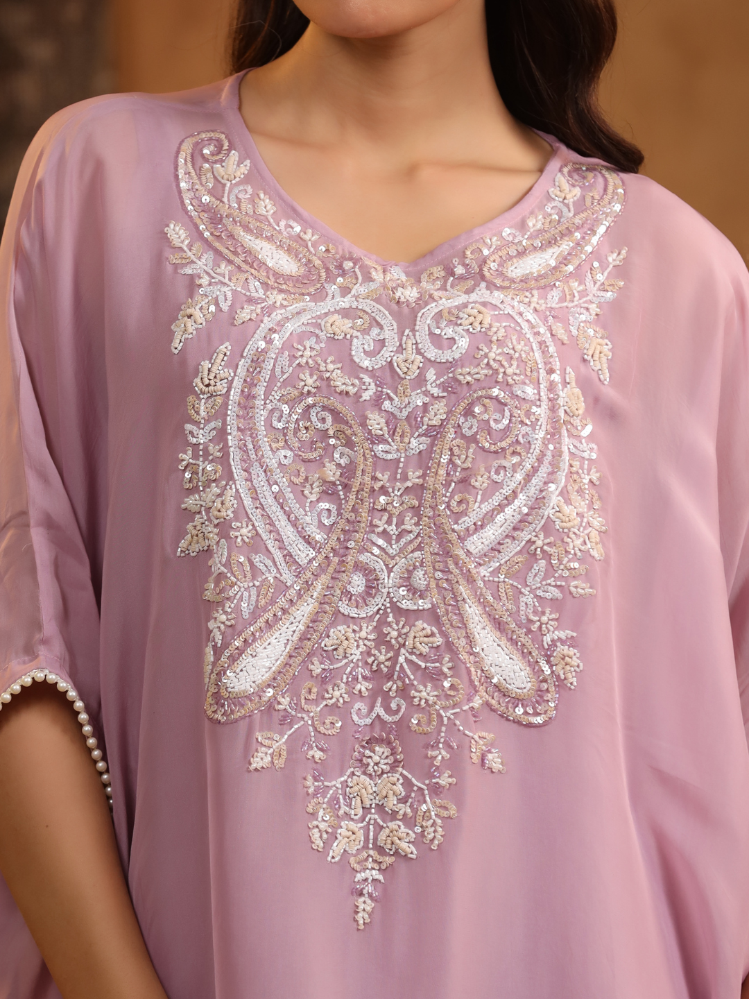 Lavender Embroidered Kaftan Set
