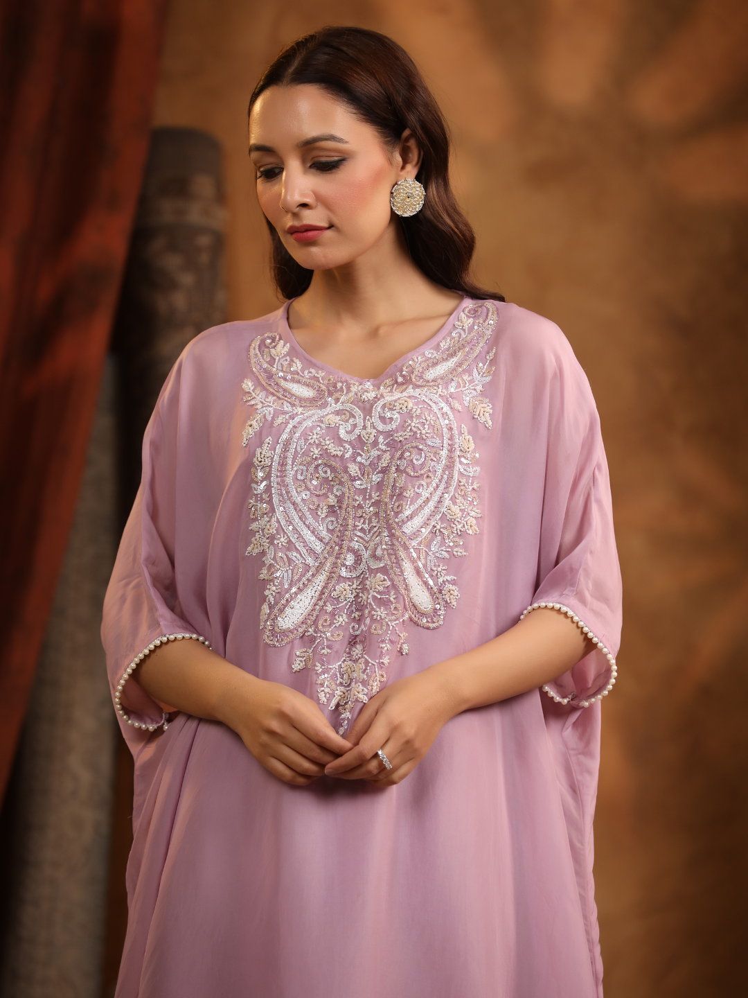Lavender Embroidered Kaftan Set