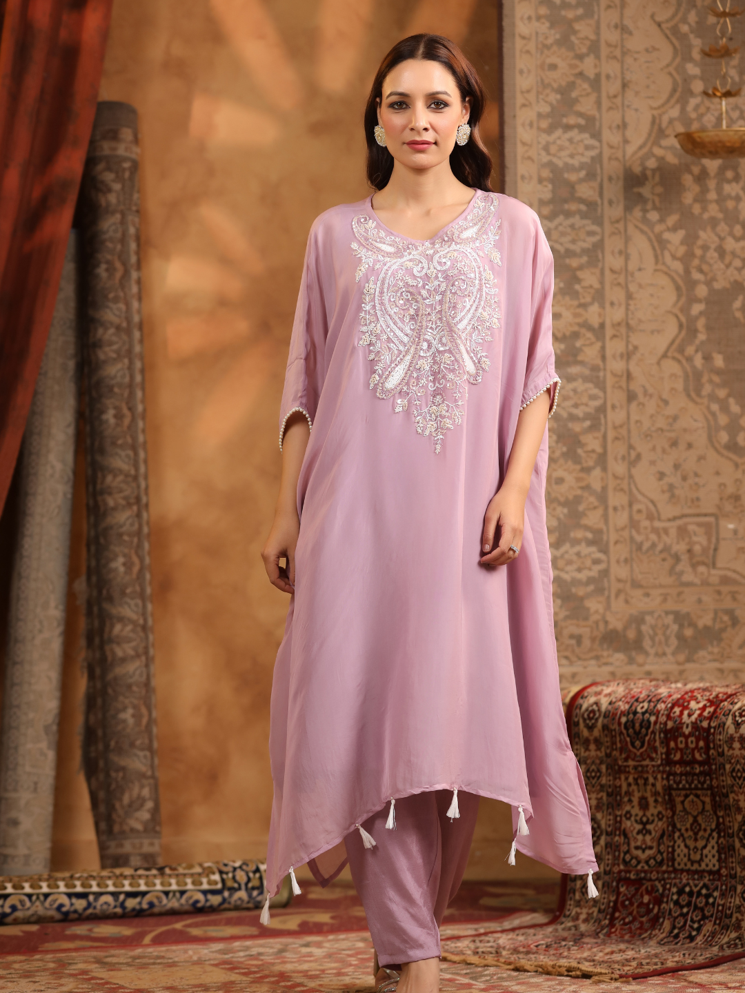 Lavender Embroidered Kaftan Set