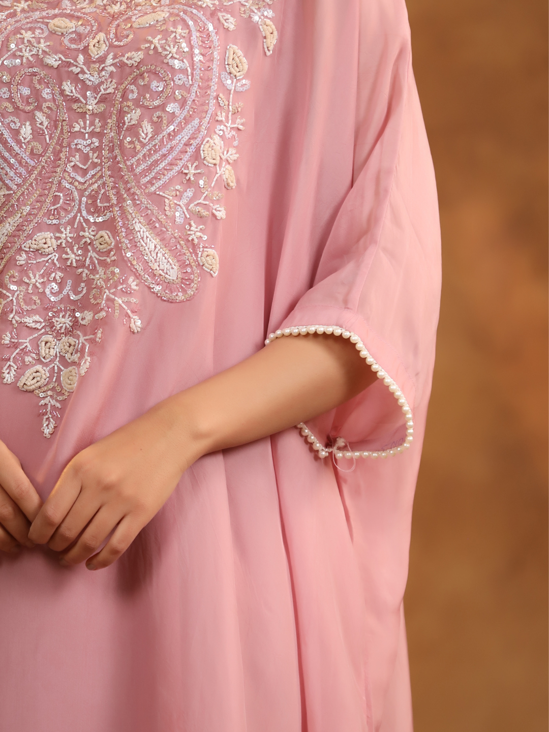Rose Pink Embroidered Kaftan Set