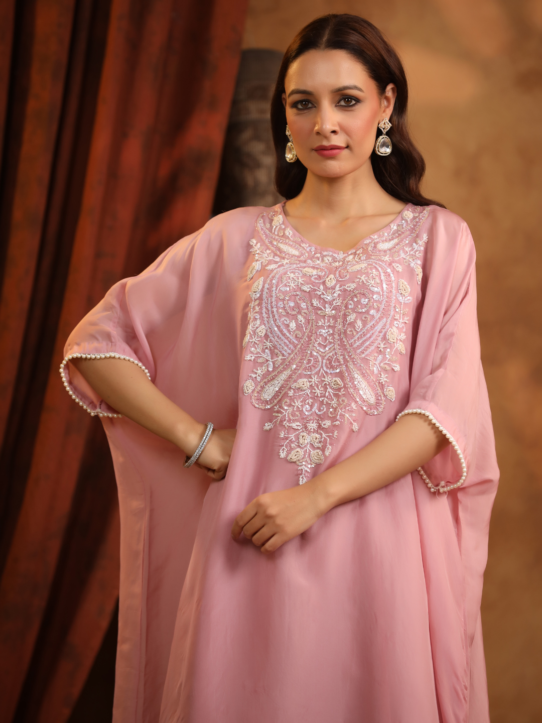 Rose Pink Embroidered Kaftan Set
