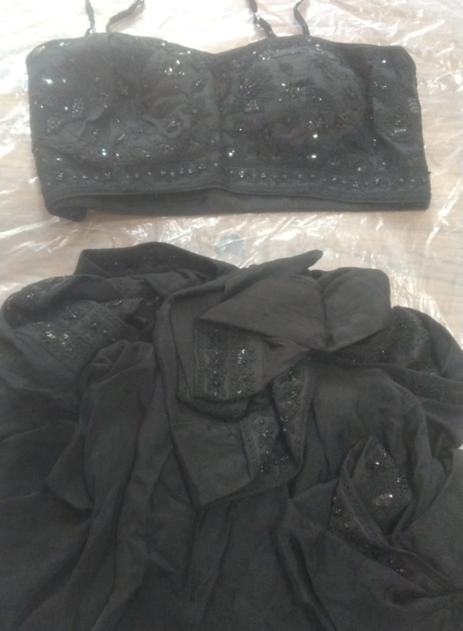 Elegant Black Pre-Draped Saree with Embroidered Blouse