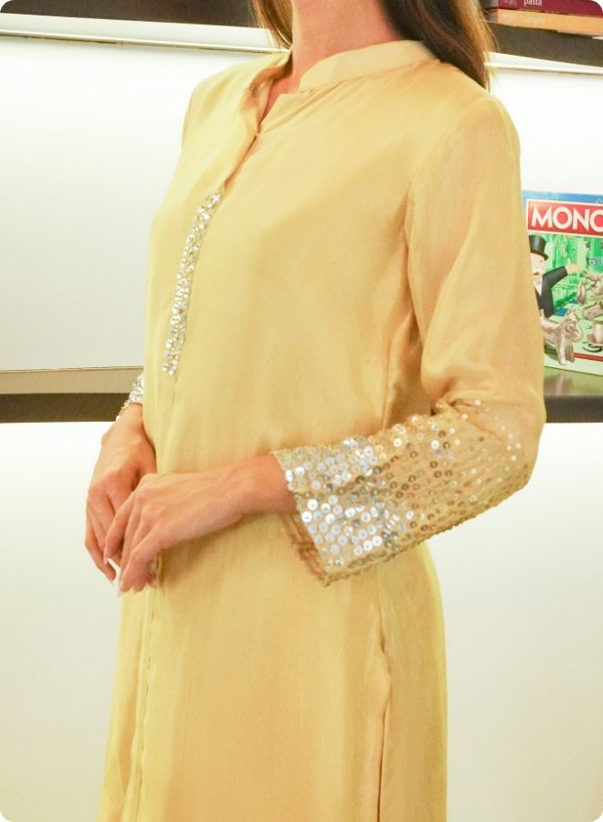 Golden Yellow Silk Co-Ord Set with Sequin Embellished Details