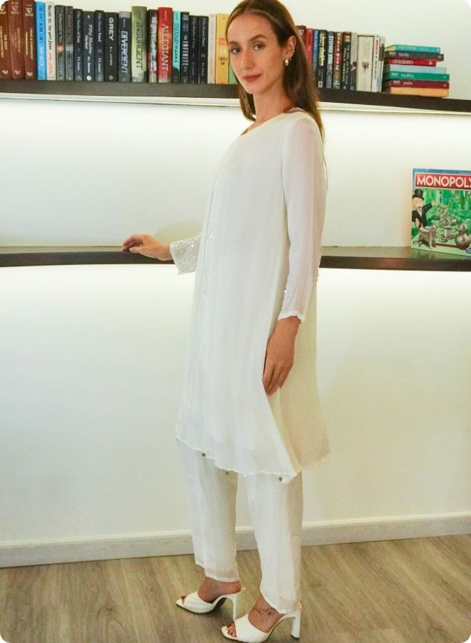 Elegant Cream Embroidered Co-ord Set