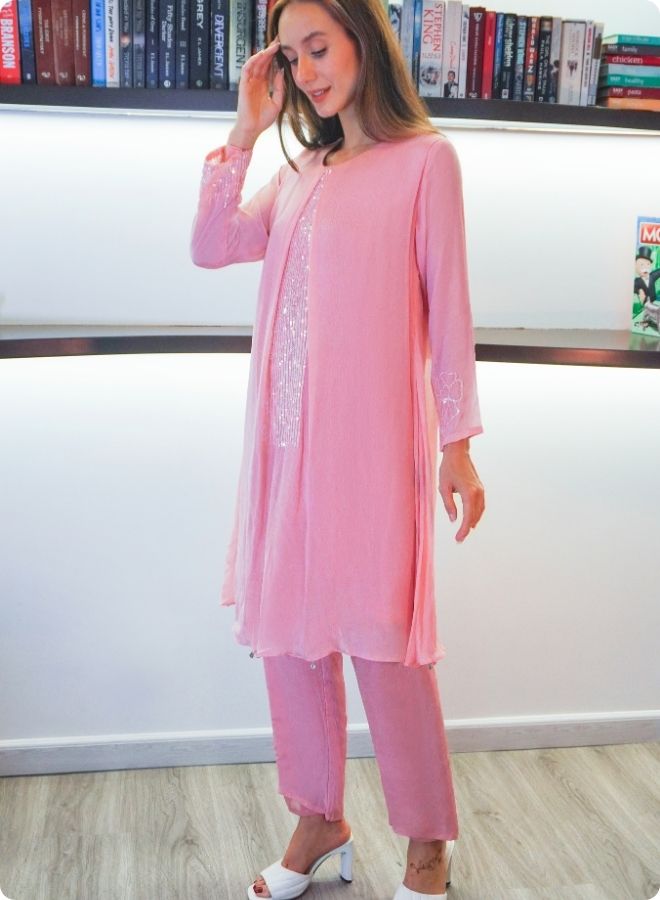 Elegant Pink Embroidered Co-ord Set