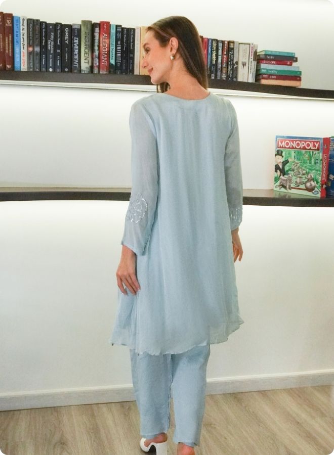 Elegant Light Blue Embroidered Co-ord Set