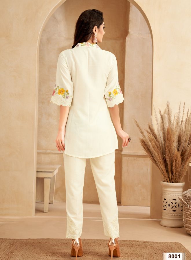 White Floral Embroidered Co-ord Set