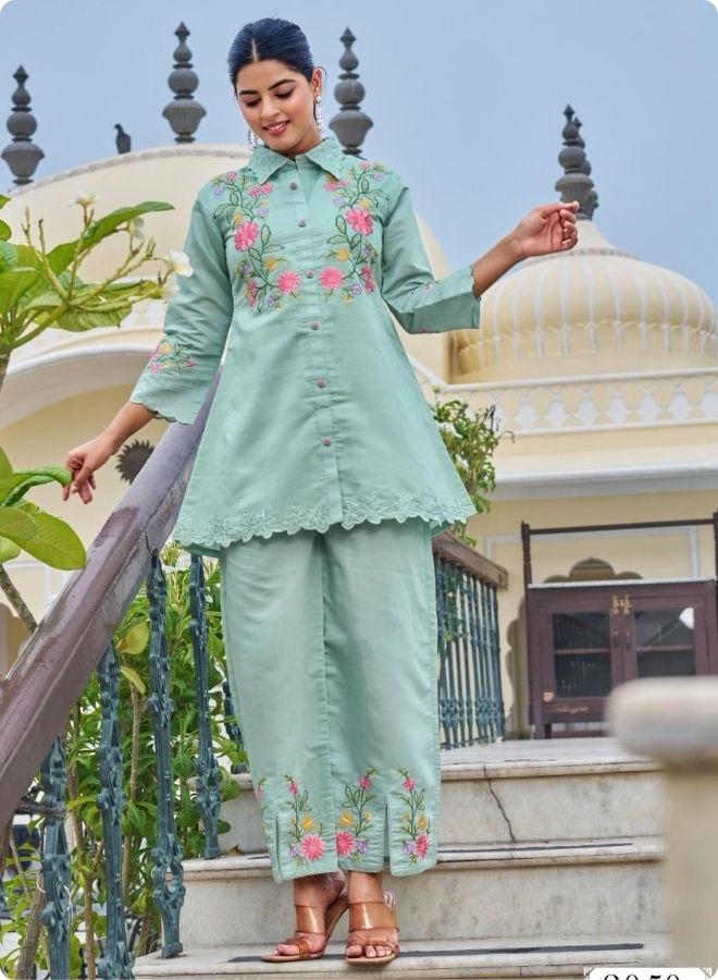Mint Green Embroidered A-Line Kurta Set
