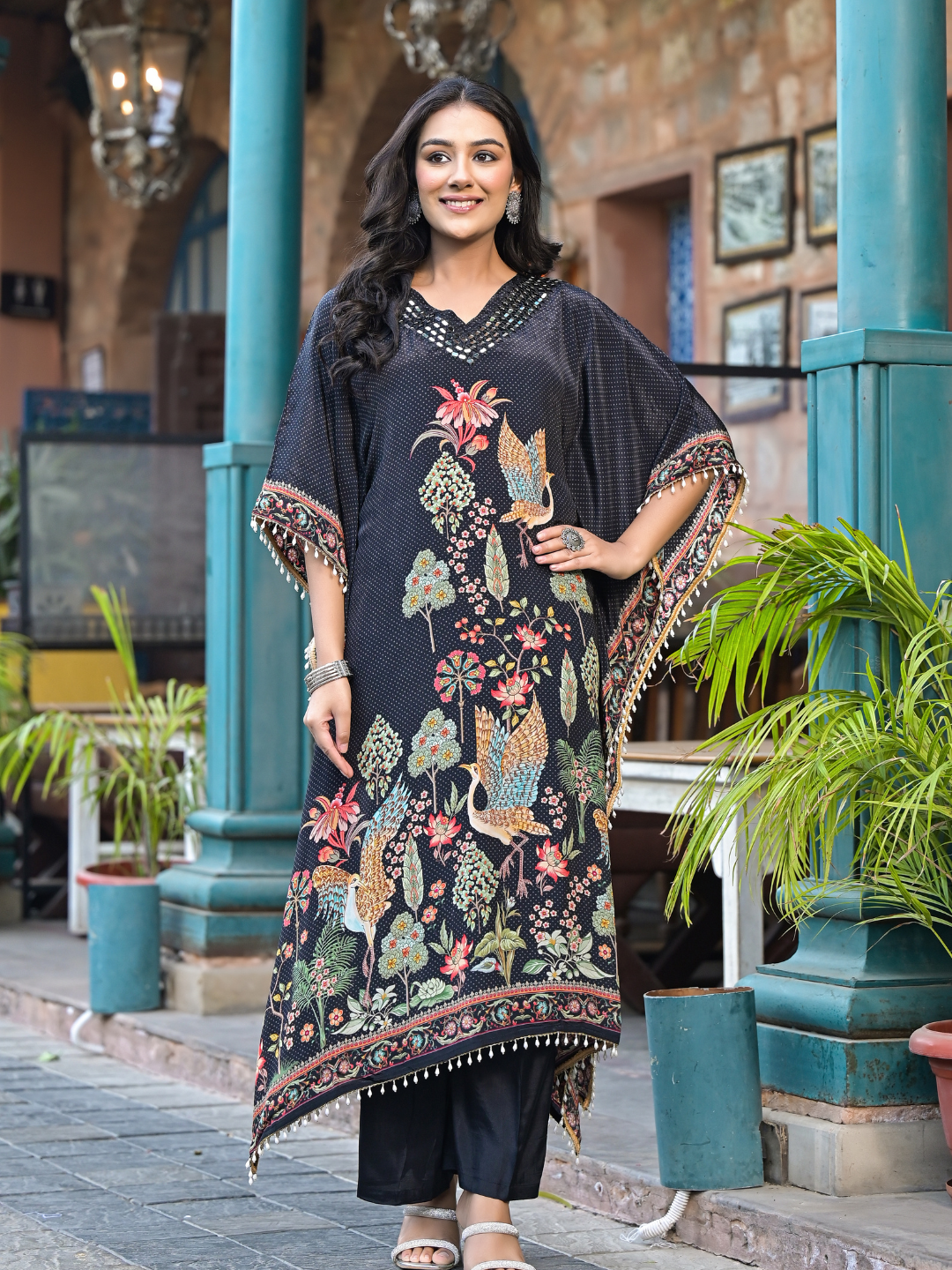 Black Printed Kaftan Set