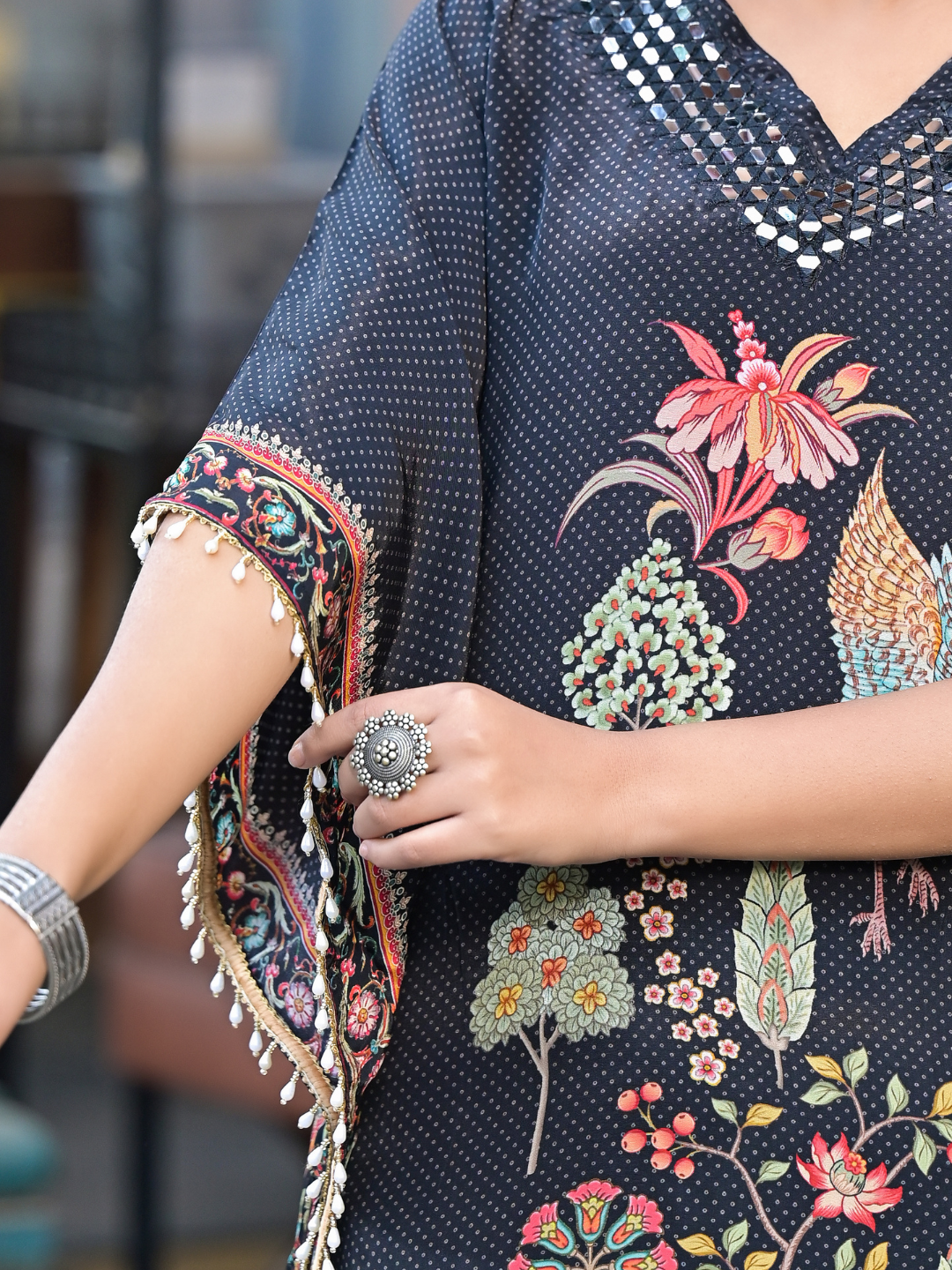Black Printed Kaftan Set