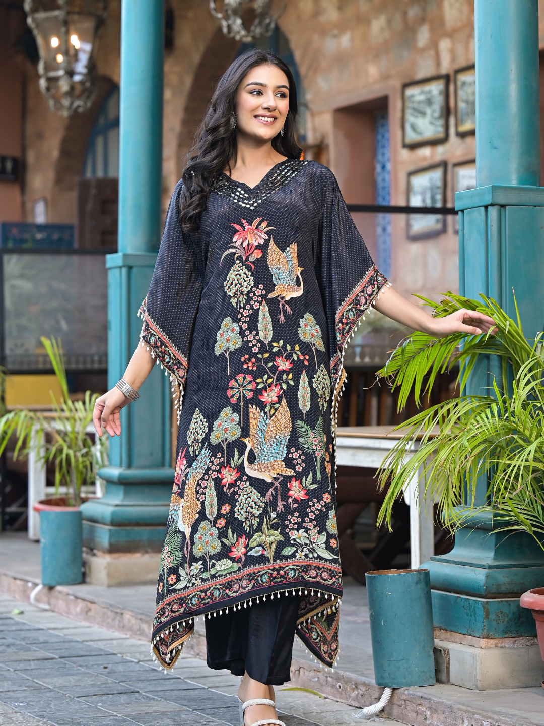 Black Printed Kaftan Set