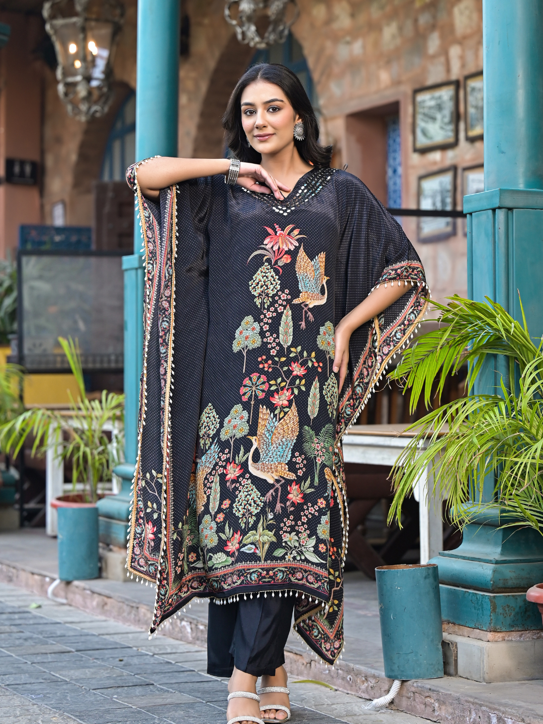 Black Printed Kaftan Set