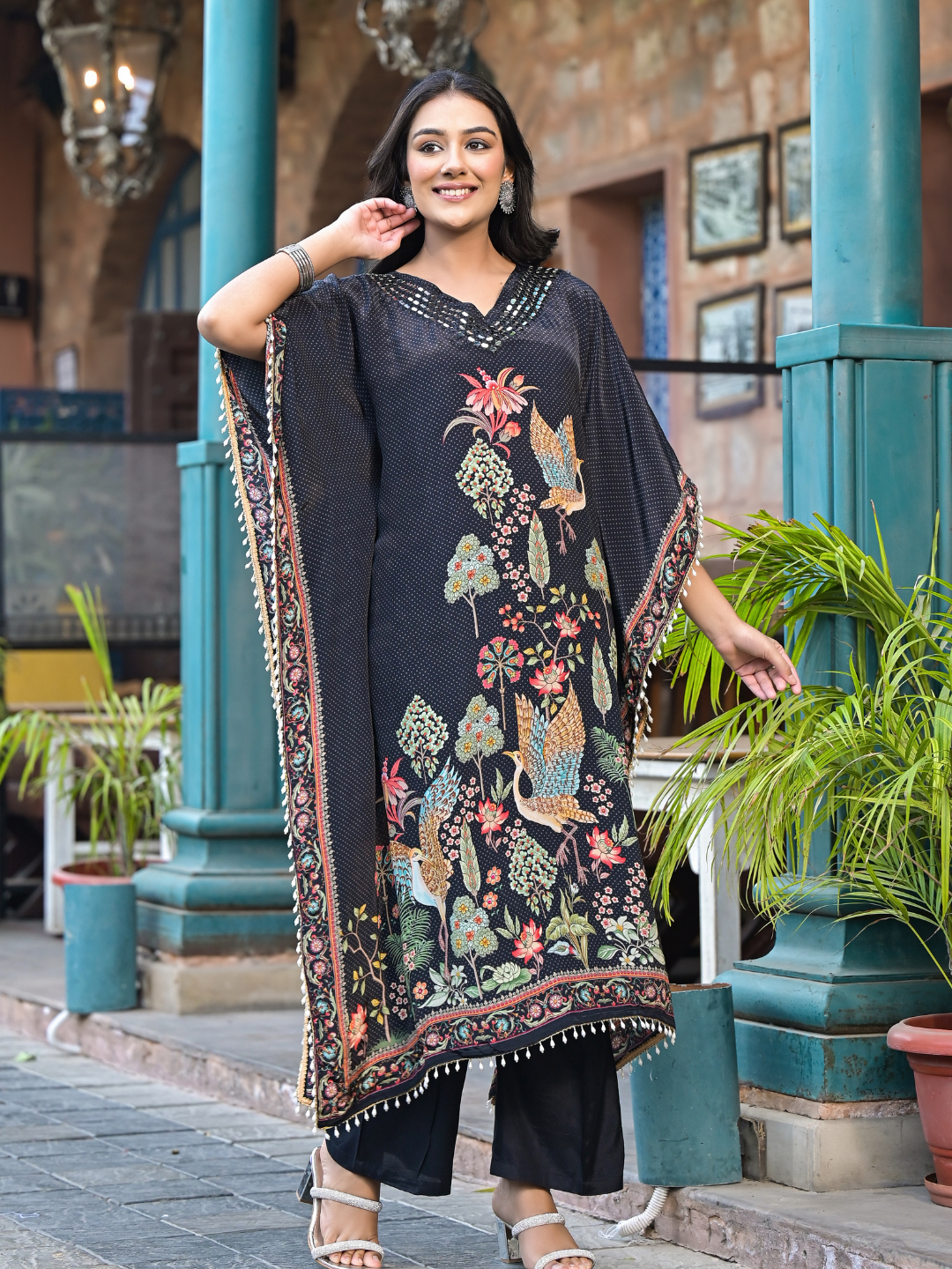Black Printed Kaftan Set
