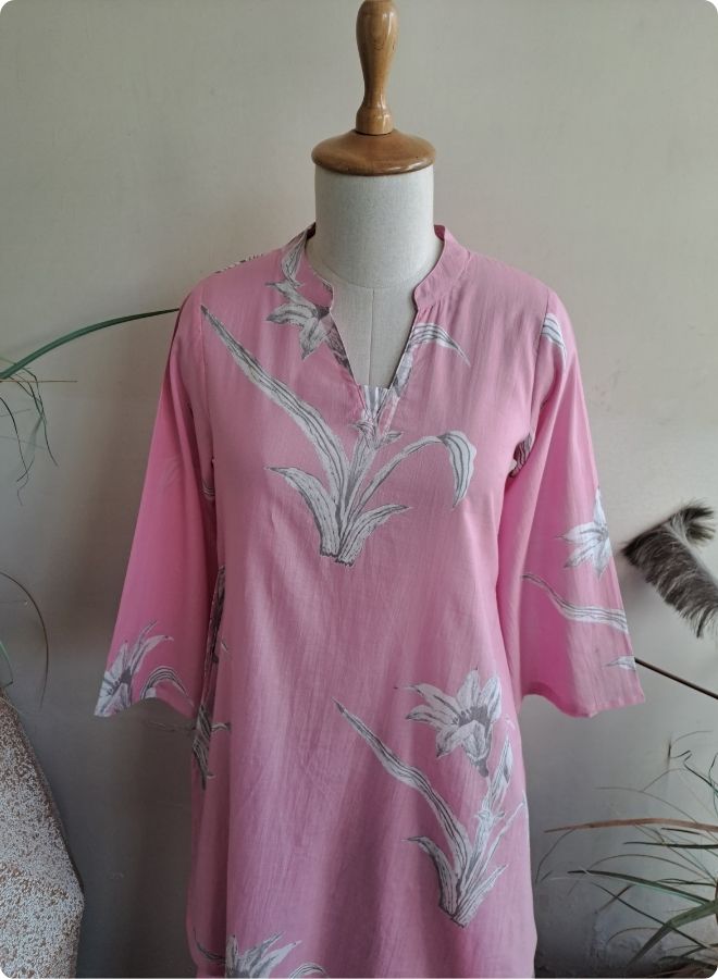 Pink Floral Print Kurta Pant Set