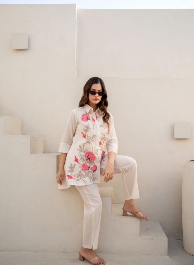 Elegant Cream Embroidered Co-ord set