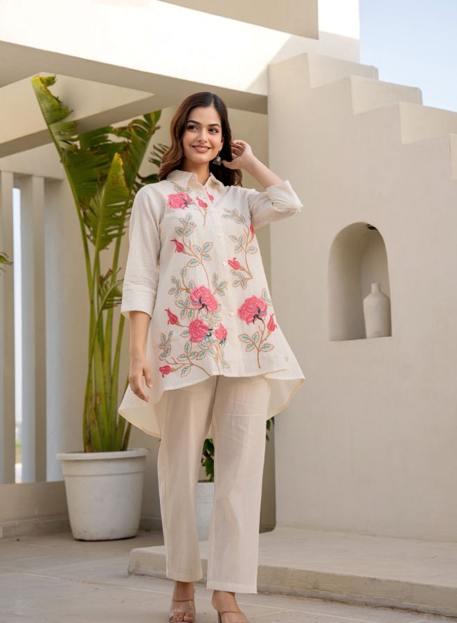 Elegant Cream Embroidered Co-ord set