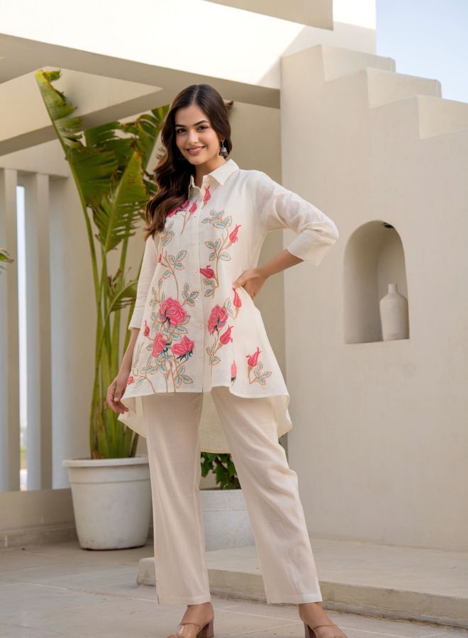 Elegant Cream Embroidered Co-ord set