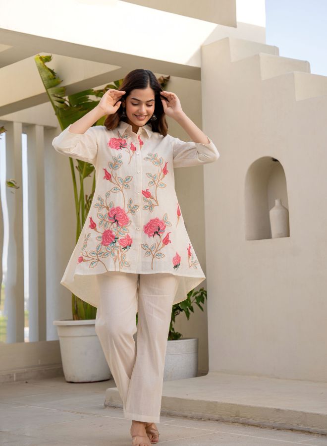 Elegant Cream Embroidered Co-ord set
