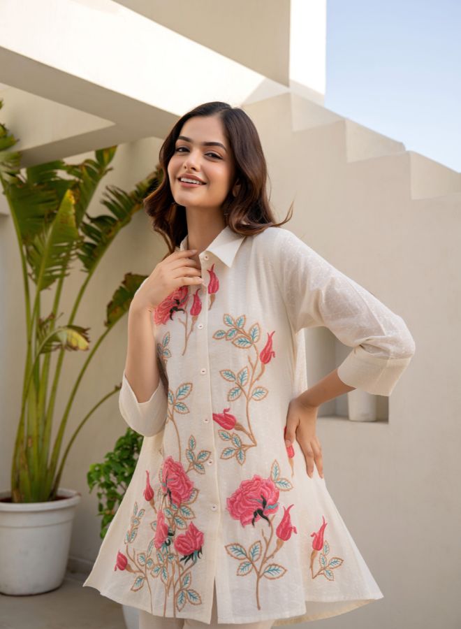 Elegant Cream Embroidered Co-ord set