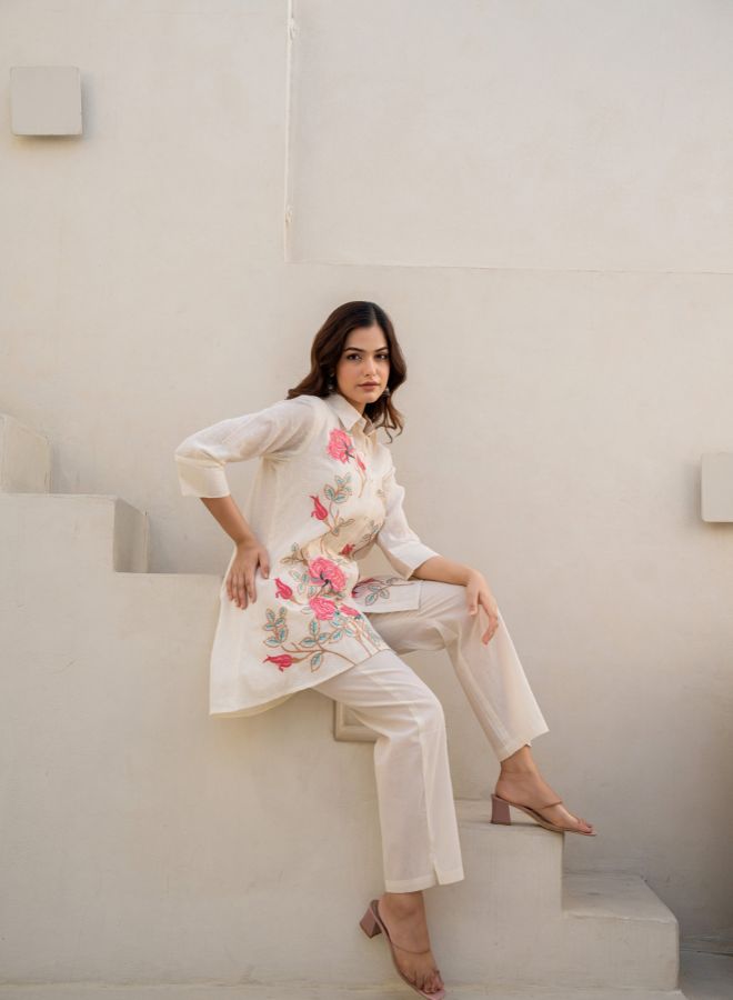 Elegant Cream Embroidered Co-ord set