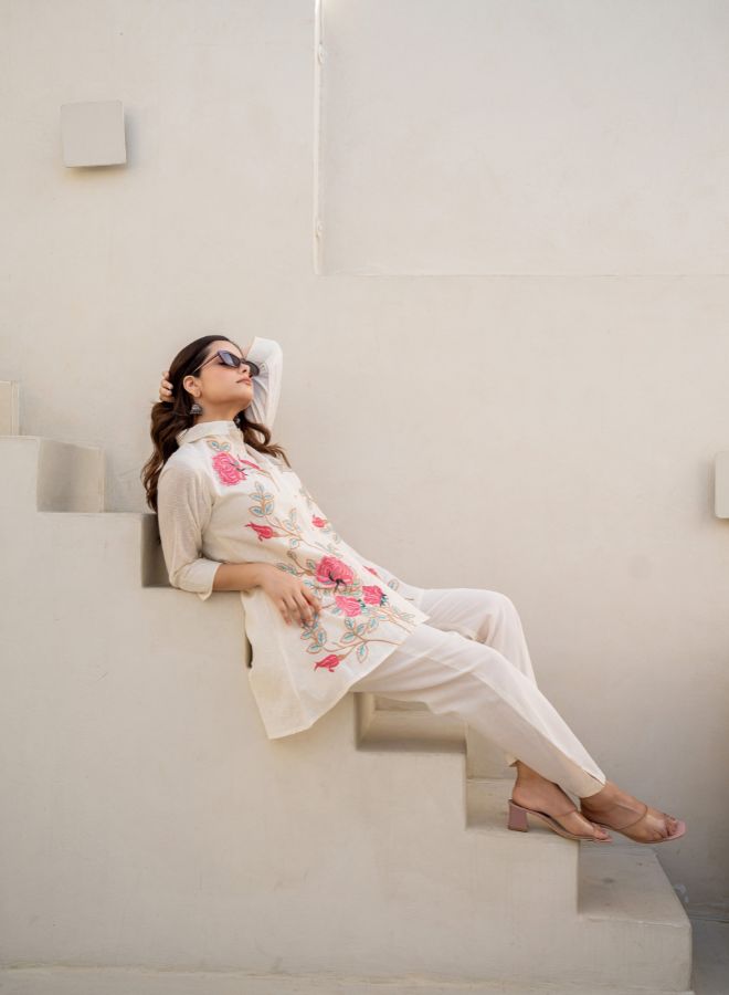 Elegant Cream Embroidered Co-ord set