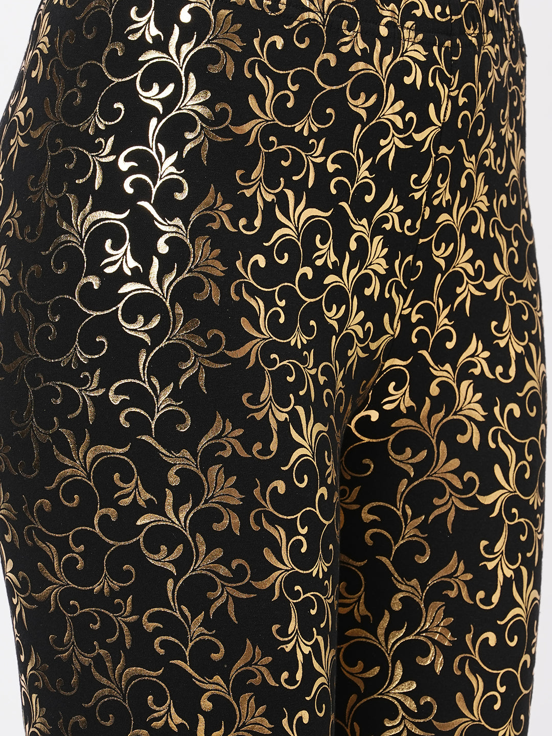 Spell Binding Gold Foil Printed Cotton Lycra Black Legging Handcrafted For You.